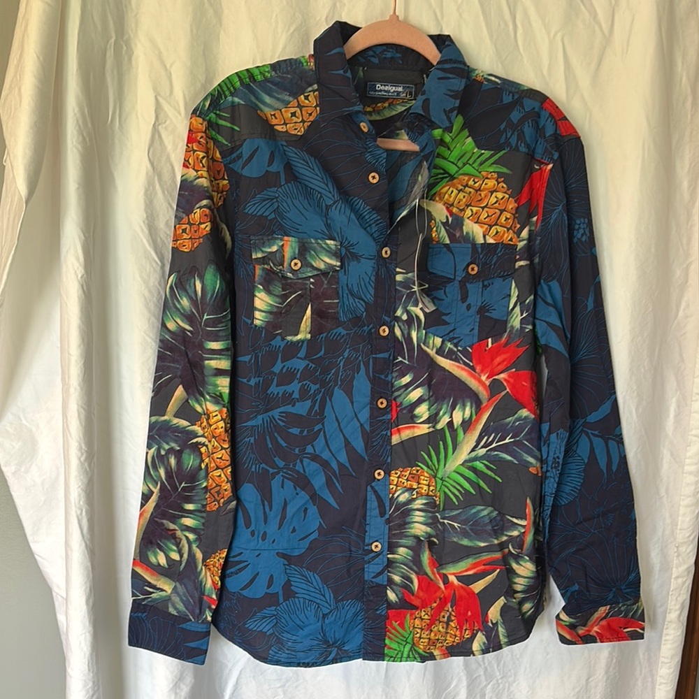 Desigual Blue and Green Lightweight Shirt Jacket Fashion-Forward Size Large